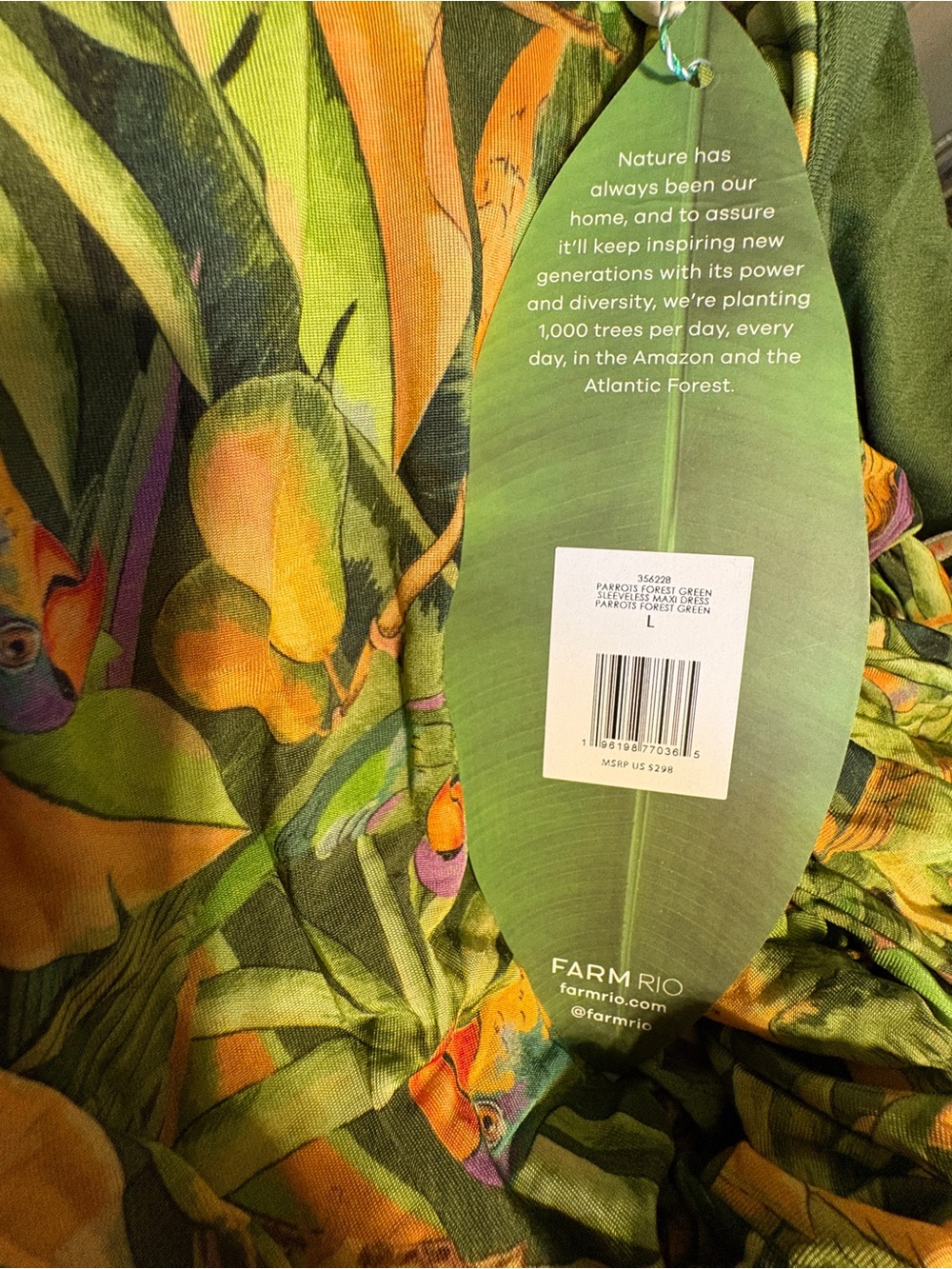 Farm Rio Green Forest Parrots Ruched Bodice Maxi Dress - Picture 5 of 5